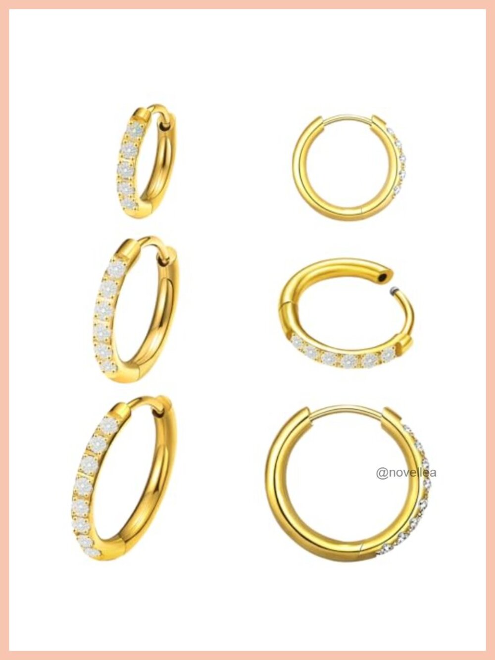 Moissanite Titanium Huggie Hoop Earrings 3 Pair Set 14K Gold Plated